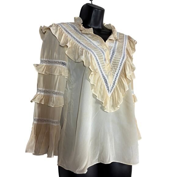 Rebecca Taylor Silk Peasant Blouse Top Long Sleeve Flowy Boho Chic Old Money - 4 - Picture 2 of 9